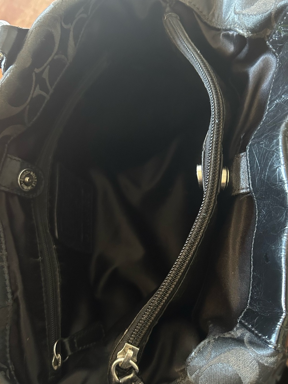 Coach Ashley Signature Black Sateen and Leather Satchel with Silver Hardware - Picture 10 of 11